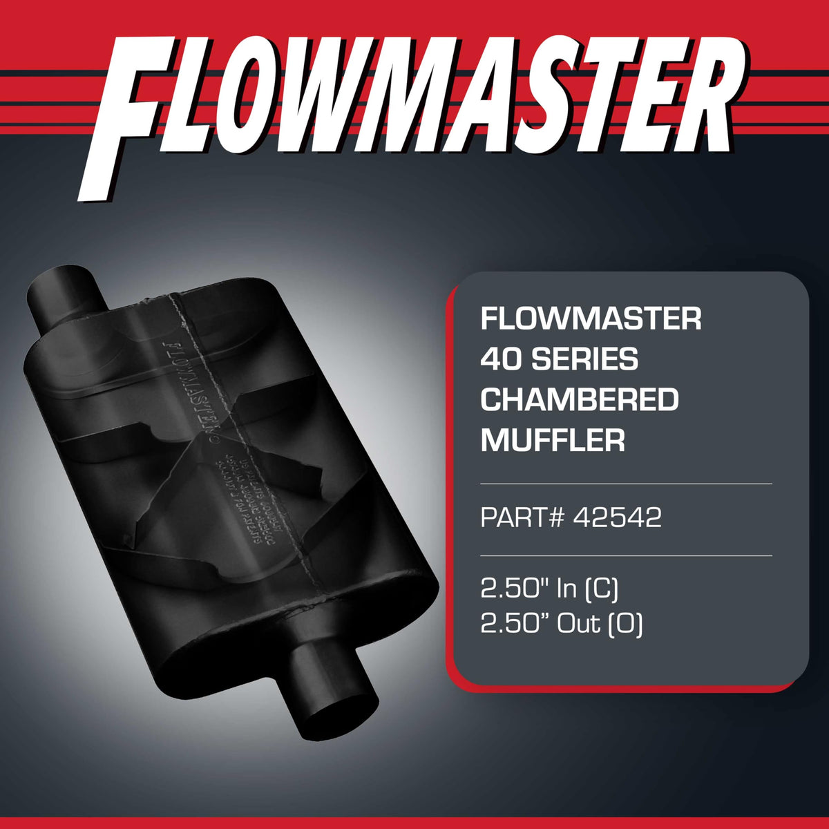 FLOWMASTER 42542 Flowmaster 40 Series Chambered Muffler – 2.50" Center In / 2.50" Offset Out