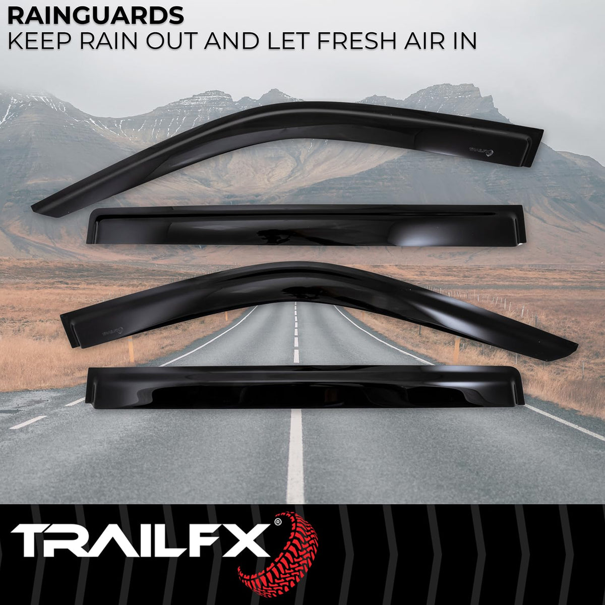 TRAILFX 4888H TrailFX Acrylic Rainguards Fits 2022-2025 Toyota Tundra Crew Max Low Profile Tape-On Smoke Window Vents Outside Channel Mount Set of 4 Rain Guards TrailFX 4888H