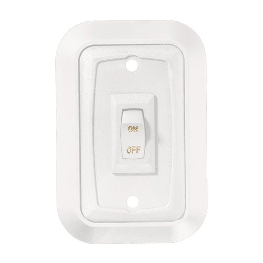 RV DESIGNER S653 RV Designer S653, Wall Plate Switch, White, Single, 3.53" x 2.39", On/Off - SPST - Includes Raised Bezel, Plate and Switch