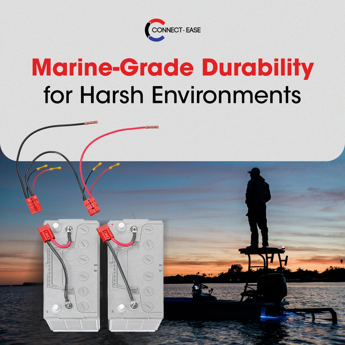 CONNECT EASE RCE24VBCHK Connect-Ease 24V Trolling Motor Connection Kit RCE24VBCHK | Series Connection for 12V Batteries with Onboard Charging Charger Leads | Marine-Grade Components | Plug & Play | Batteries Not Included