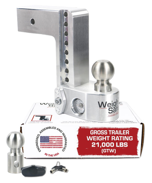 WEIGH SAFE WS8-3 Weigh Safe Adjustable Trailer Hitch Ball Mount - 8" Adjustable Drop Hitch for 3" Receiver - Premium Heavy Duty Aluminum Trailer Tow Hitch with Built in Weight Scale for Anti Sway - 21,000 lbs GTW