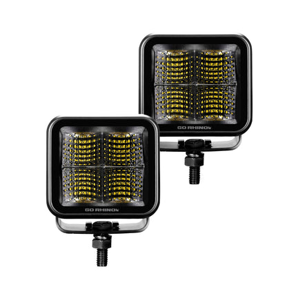 GO RHINO 750200321FCS Go Rhino Xplor Lighting: Blackout Series 2x2 LED Cube Flood Light Kit (Pair) – Surface Mount (Threaded Stud Mount) Aluminum, Black – 750200321FCS