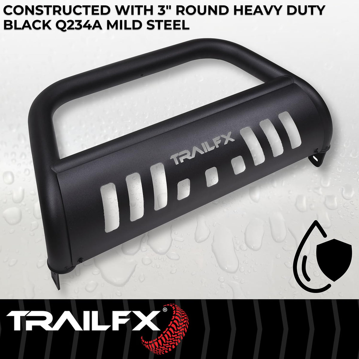 TRAILFX B0046T Trailfx Bull Bar B0046T, 3 Inch Diameter, Powder Coated, Titanium Black, with Skid Plate/Holes for Optional Lighting, 6-1/2 Inch Max Light/ 20 Inch Max Light Bar, Fits 2024-2025 Toyota Land Cruiser