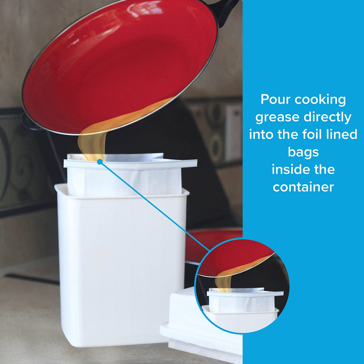 CAMCO 42281 Camco Cooking Grease Storage Bin | Help Stop RV and Marine Kitchen Drains from Getting Clogged | Foil Liners Hold Liquid Up to 200-Degrees Fahrenheit (42281)