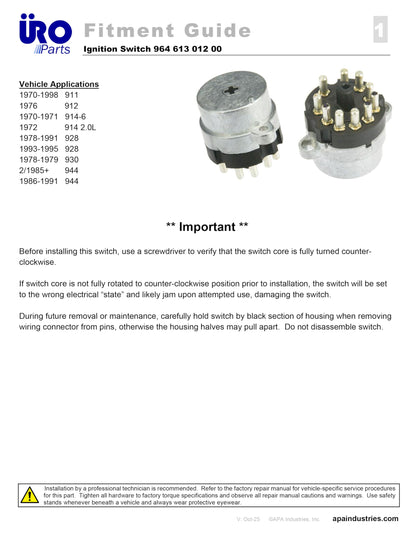 URO Parts 96461301200 IGNITION SWITCH