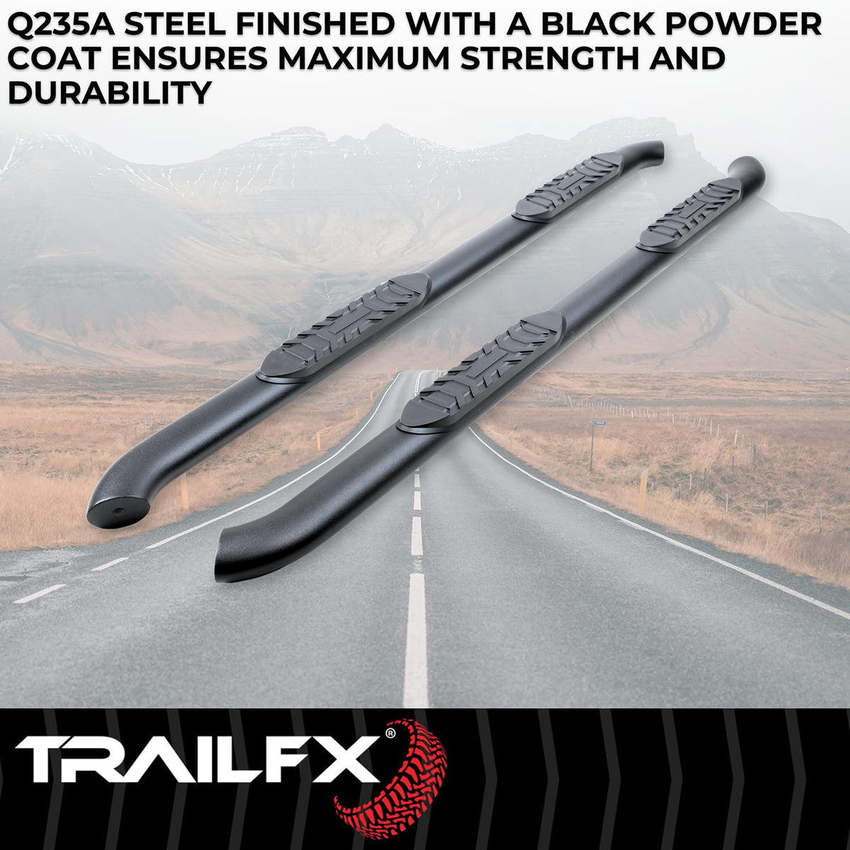 TRAILFX A1014B TrailFX Nerf Bars Fits Ford Ranger SuperCab 2019-2023 Titanium Black Steel Side Steps Curved Ends Rocker Panel Mount 4 Inch Oval Running Board Pair TrailFX A1014B