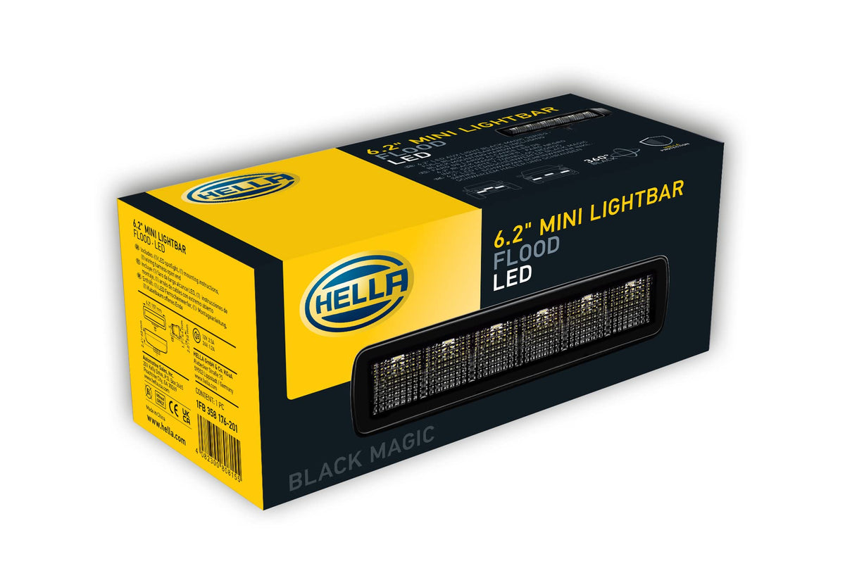 HELLA 358176201 Hella 1FB 358 176-201 LED Headlight - Black Magic Mini Lightbar 6.2 Inches - 12/24 V - Mounting - Cable: 800 mm - Connector: Open Cable Ends