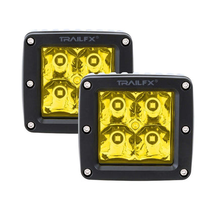 TRAILFX 2X2AMS2 Trailfx Driving/Fog Light 2X2AMS2, LED Bulb, 4 Clear LED 5 Watt Bulbs, 3 Inch Square, 8 Degree Spot Beam, Amber Polycarbonate Lens, Bracket Mount, 20 Watt Blubs Amp Draw 1.2 AMP At 12 Volts, Set Of 2