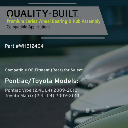 MPA WH512404 Quality-Built Premium Rear Wheel Hub and Bearing Assembly WH512404 - Compatible with 2009-2013 Pontiac/Toyota (Matrix,Vibe)