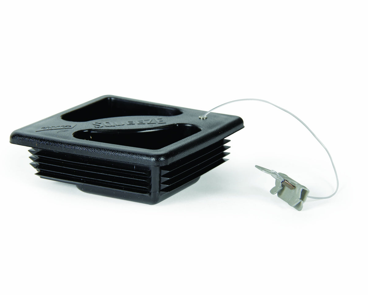 CAMCO 40324 Camco No Insect Bumper Cap with Saver – Features Small Holes to Increase Airflow and Block Insects – Easy Installation and Removal – Fits Standard RV 4-inch Square Bumpers – Black (40324)