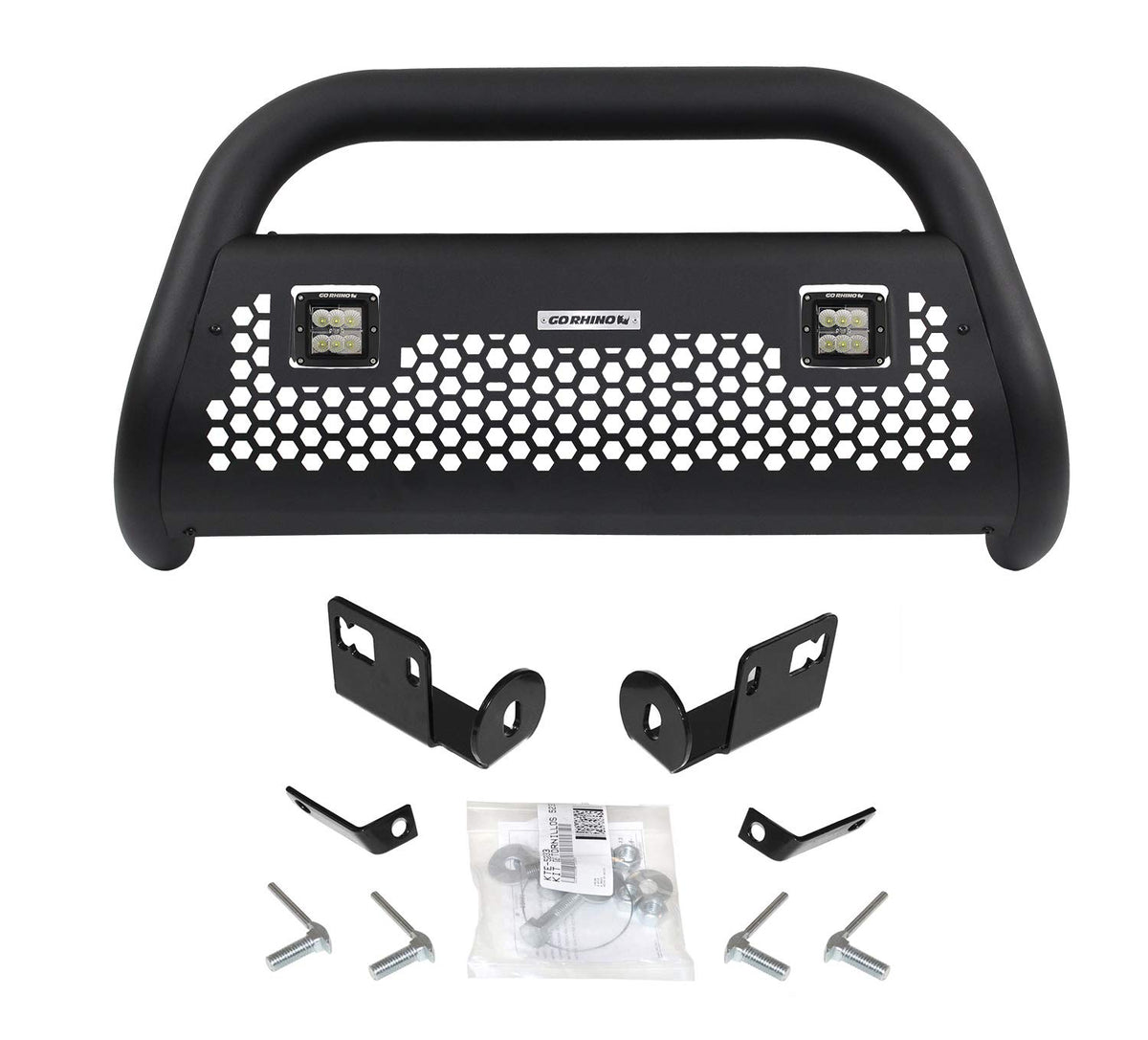 GO RHINO 55882LT Go Rhino RC2 Bull Bar w/ Two 3" Cube Lights & Mounting Brackets | Mild Steel, Textured Black | 55882LT | Fits 2009 - 2024 Ford F-150 (Excludes Active Park Assist)