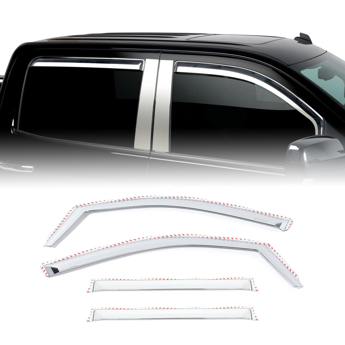 PUTCO 480442 Putco Element Chrome Window Deflectors Fits Chevy Silverado/GMC Sierra 2014-2019 Double Cab - Set of 4 - in Channel Install