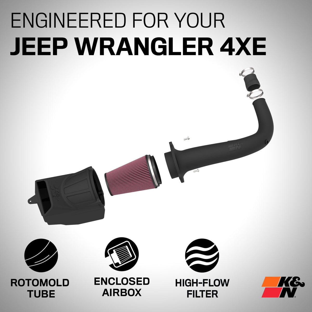 K&N FILTER 63-1597 K&N Cold Air Intake System: High-Flow Air Filter, Increase Performance & Towing: Compatible with 2024 Jeep: Wrangler, 63-1597