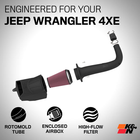 K&N FILTER 63-1597 K&N Cold Air Intake System: High-Flow Air Filter, Increase Performance & Towing: Compatible with 2024 Jeep: Wrangler, 63-1597