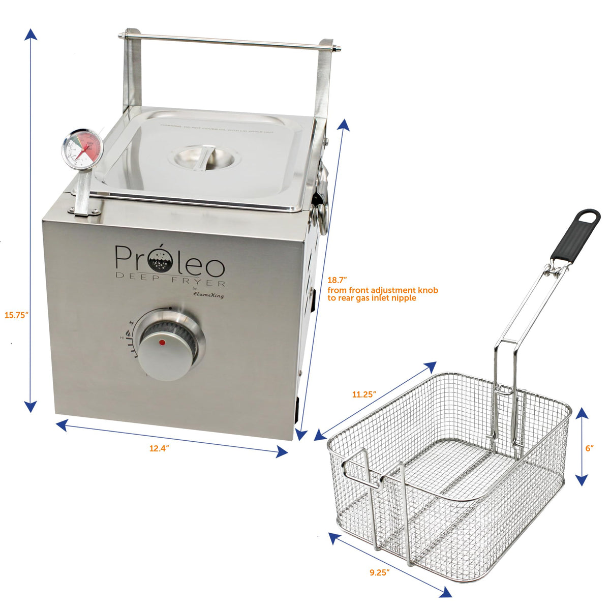 FLAME KING PROLEO Flame King Proleo Tabletop Propane Deep Fryer with Oil Thermometer, 2.5 Gallons Capacity, with 5-FT Propane Regulator Hose