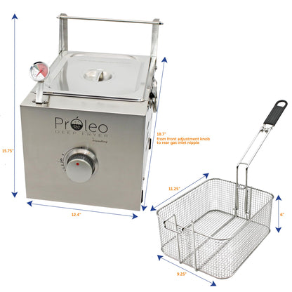 FLAME KING PROLEO Flame King Proleo Tabletop Propane Deep Fryer with Oil Thermometer, 2.5 Gallons Capacity, with 5-FT Propane Regulator Hose
