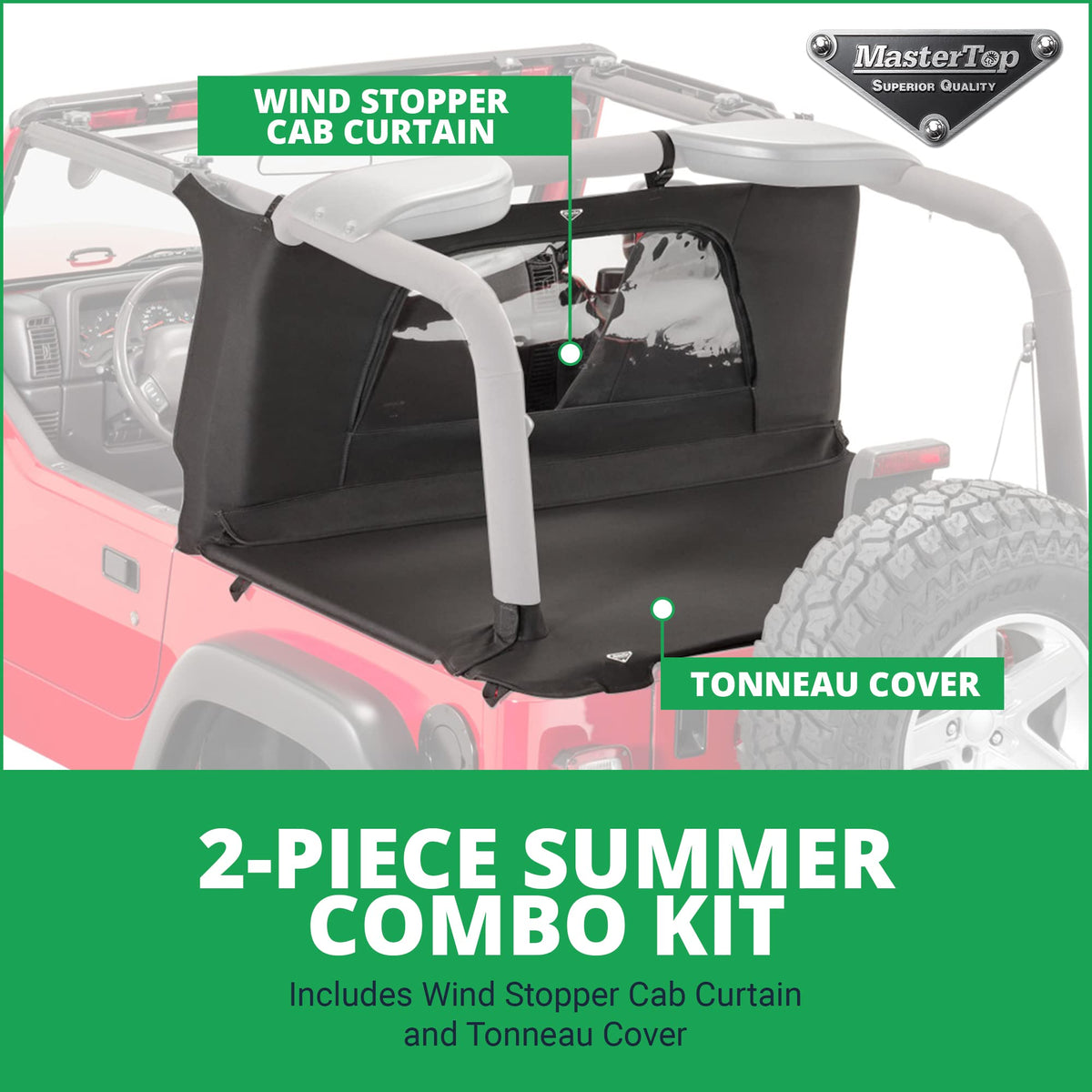 MASTERTOP 14815224 Ultimate Summer Combo For Soft Top TJ Wrangler| 03-06 Jeep TJ Wrangler| Bimini Plus Top|WindStopper Plus and Tonneau|14815224