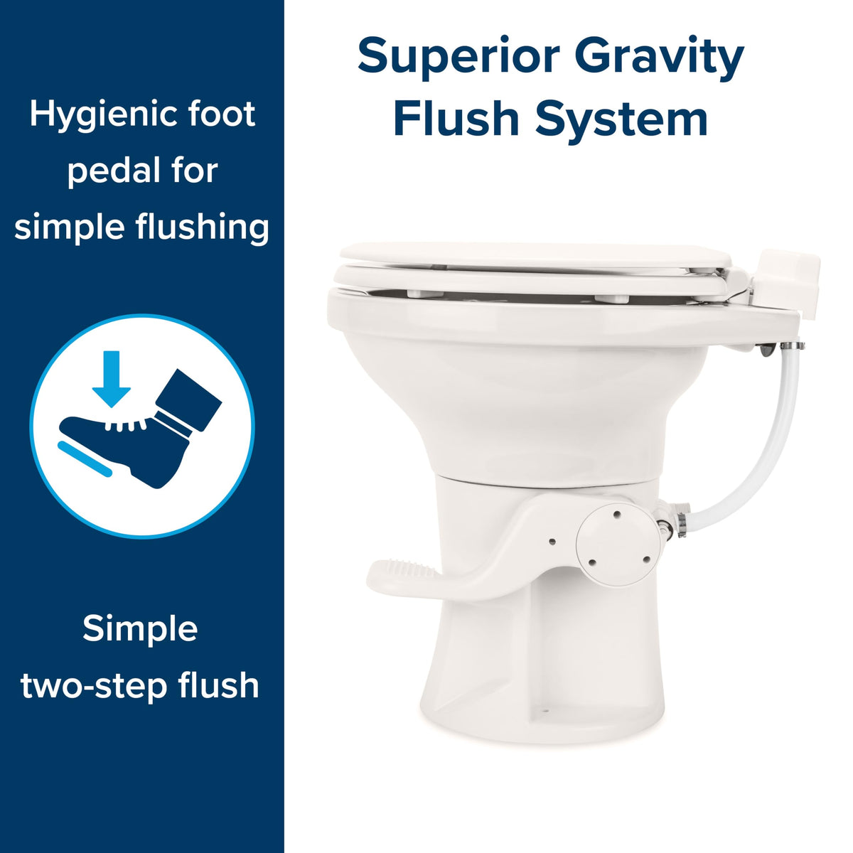 CAMCO 41715 Camco Premium Ceramic Camper/RV Toilet - Features Gravity Flush System w/Convenient Foot Pedal - Full-Sized Ergonomic Design w/18 Chair Height - Soft-Close Wood Seat & Lid - Bone (41715)