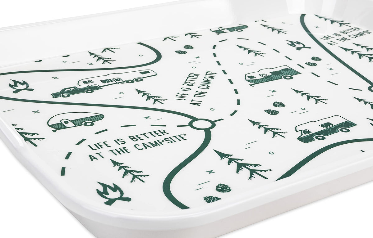 CAMCO 53488 Camco Life is Better at The Campsite Melamine RV Serving Tray - Features RV & Map Themed Design - Great for Kitchen Prep, Picnics, Grilling, and More - Serving Platter is Dishwasher Safe (53488)