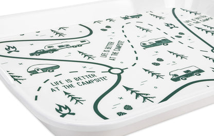 CAMCO 53488 Camco Life is Better at The Campsite Melamine RV Serving Tray - Features RV & Map Themed Design - Great for Kitchen Prep, Picnics, Grilling, and More - Serving Platter is Dishwasher Safe (53488)