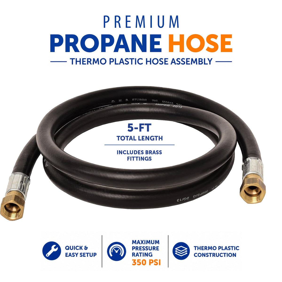 FLAME KING MB100159-60 Flame King 60-inch 3/8" ID Thermoplastic Propane Hose with female flare swivels