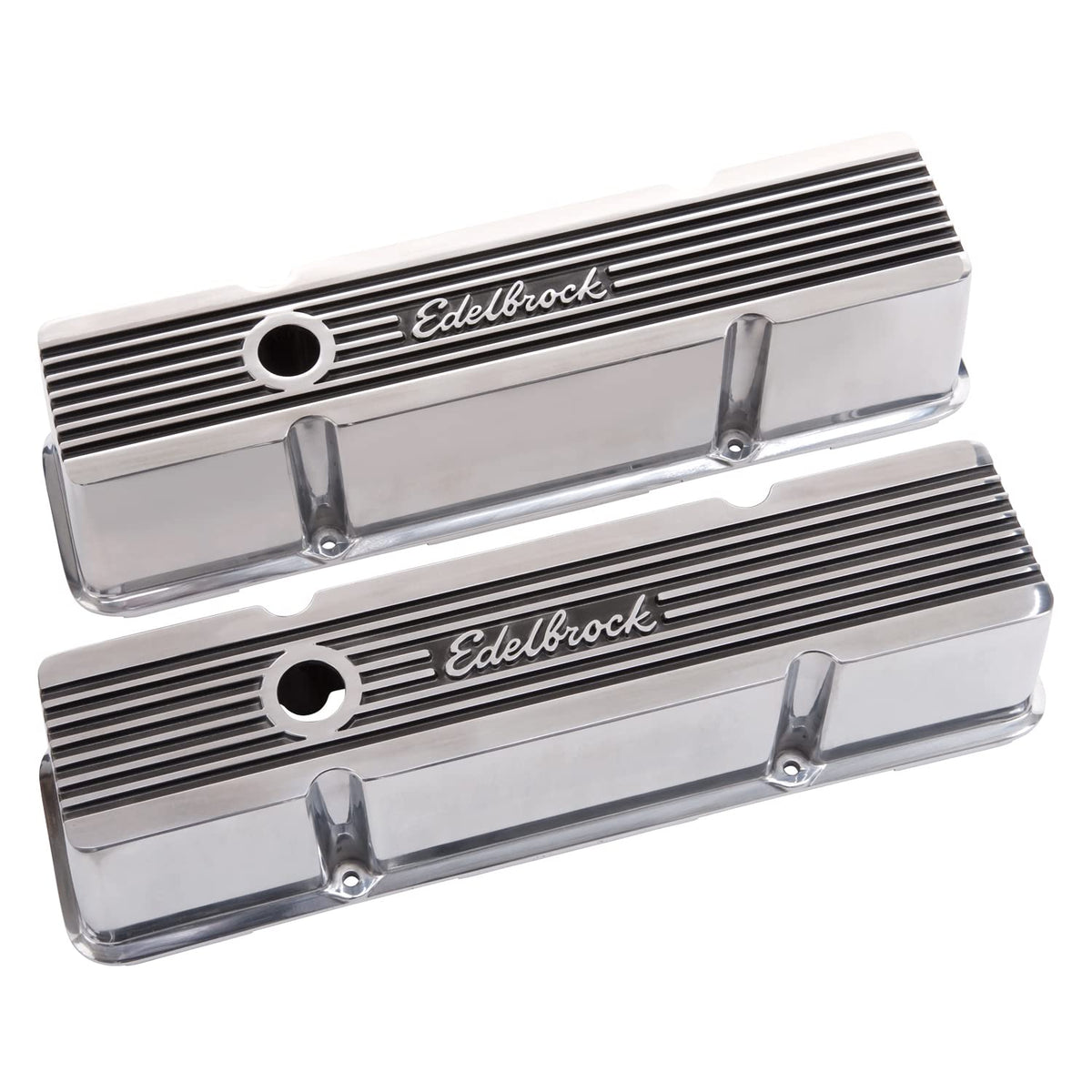 EDELBROCK 4263 Edelbrock 4263 Elite II Valve Covers for Chevy 262-400 V8 1959-86 Aluminum Finned