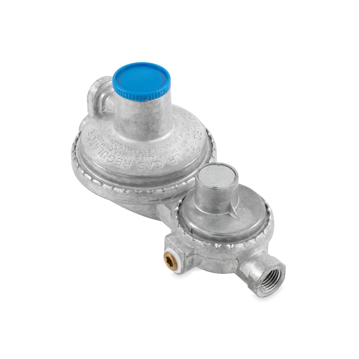 CAMCO 59313 Camco Vertical Two Stage Propane Regulator - Compatible with 20 lb or 30 lb Propane Tanks with ACME Threads - 1/4-inch Female NPT inlet and 3/8-inch Female NPT outlet (59313)