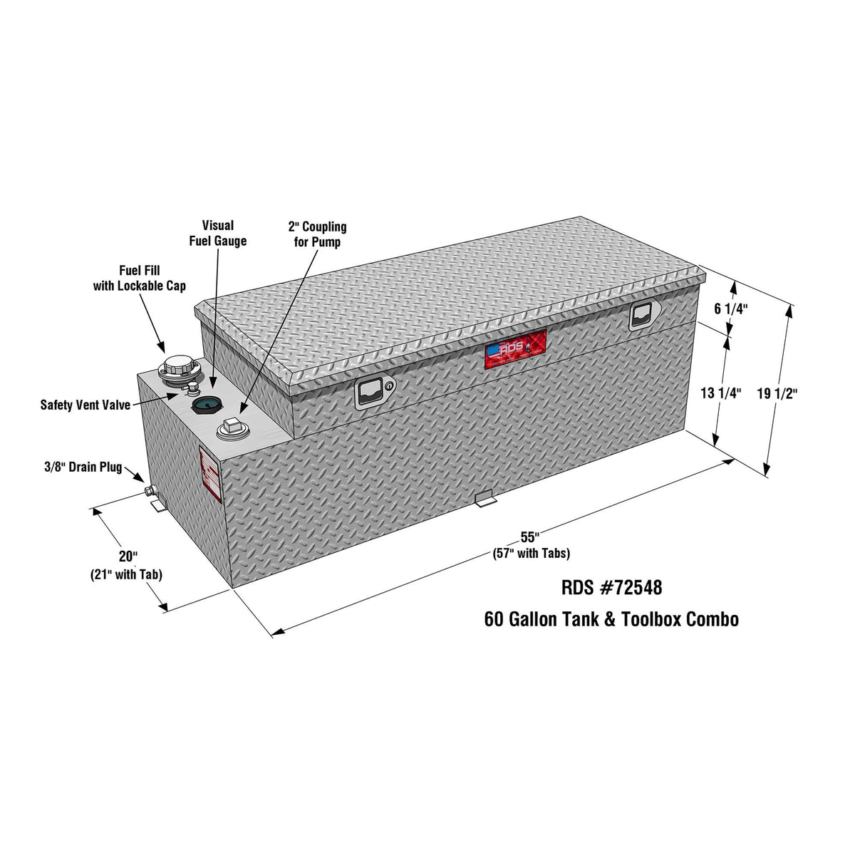 RDS MFG INC 72548 RDS MFG INC - 72548 Fuel Transfer Tank/Auxiliary Fuel Tank/Toolbox Combo - 60 Gallon