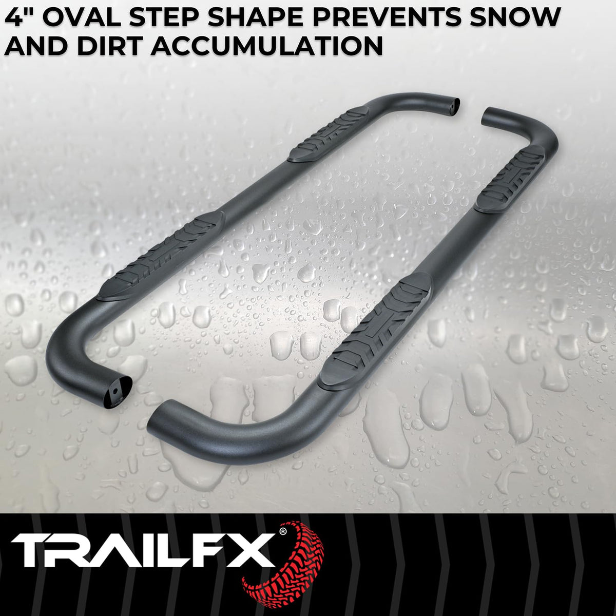 TRAILFX A1019T TrailFX 4 Inch Oval Bent Nerf Bars with Step Pads Fits 2024–2025 Toyota Tacoma Matte Black Powder-Coated Steel, Welded End Caps Rocker Panel Mount, Bolt On Install TrailFX A1019T