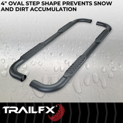 TRAILFX A1019T TrailFX 4 Inch Oval Bent Nerf Bars with Step Pads Fits 2024–2025 Toyota Tacoma Matte Black Powder-Coated Steel, Welded End Caps Rocker Panel Mount, Bolt On Install TrailFX A1019T