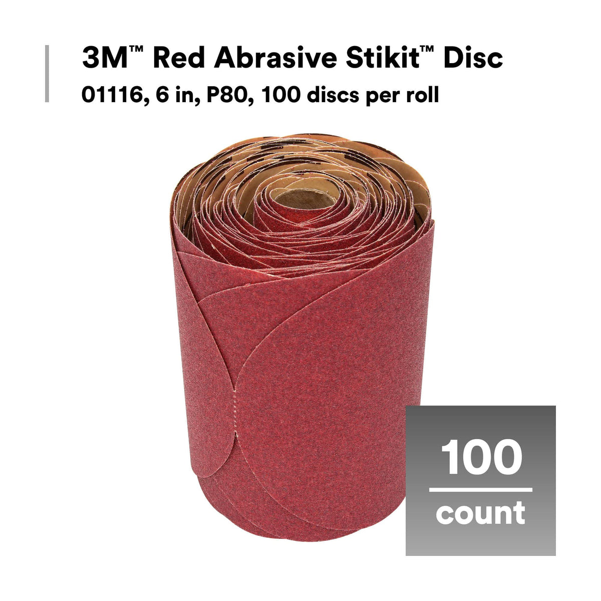 3M 01113 3M Red Abrasive Stikit Disc, 01113, 6 in, P150 Grade