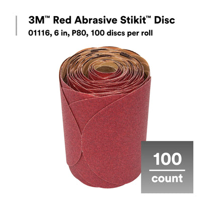 3M 01113 3M Red Abrasive Stikit Disc, 01113, 6 in, P150 Grade