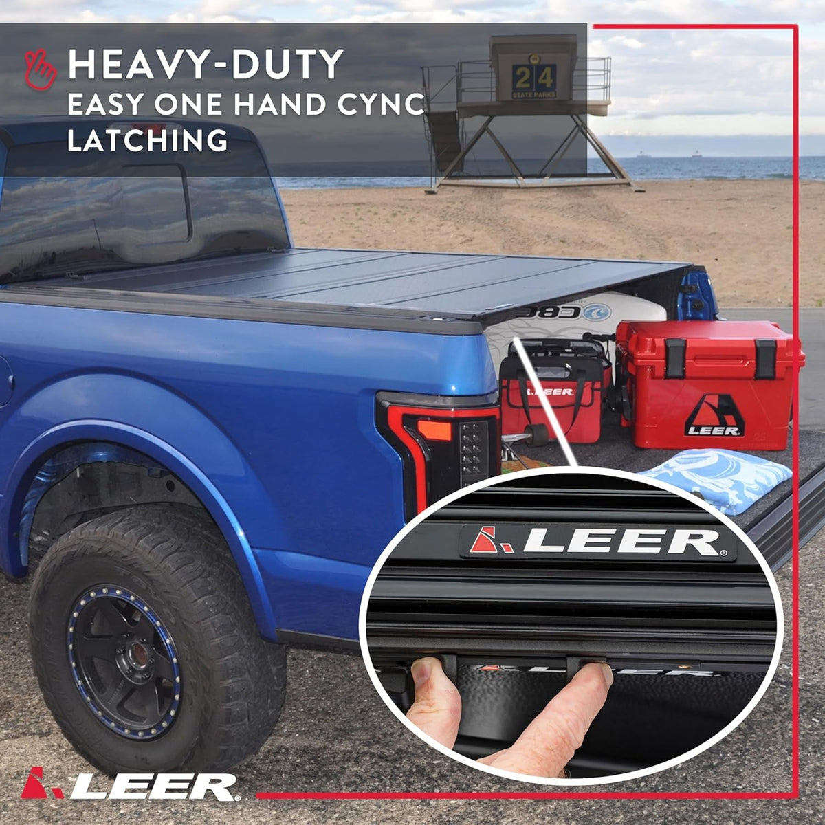 LEER 650288 LEER HF650M Quad-Folding Truck Bed Tonneau Cover, Fits Toyota Tacoma with Track System, Years 2016-2023, 6'2" Truck Bed, Black