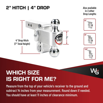 WEIGH SAFE CTB4-2-KA Weigh Safe Trailer Hitch Ball Mount, 4" Drop, 2" Receiver, Chrome Balls