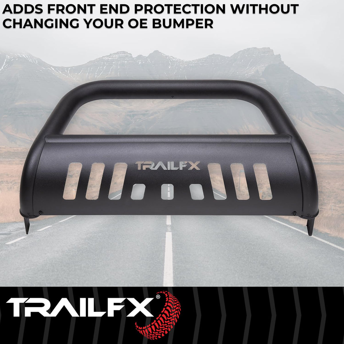 TRAILFX B0046T Trailfx Bull Bar B0046T, 3 Inch Diameter, Powder Coated, Titanium Black, with Skid Plate/Holes for Optional Lighting, 6-1/2 Inch Max Light/ 20 Inch Max Light Bar, Fits 2024-2025 Toyota Land Cruiser