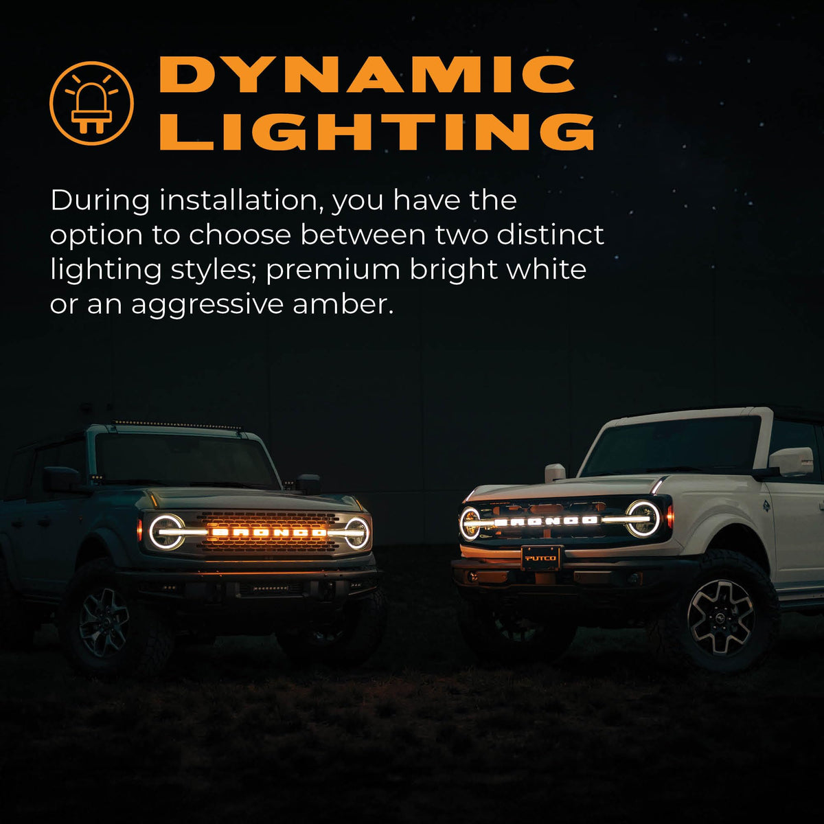 PUTCO 92852 Putco Luminix LED Grille Emblem, Fits 2021-2027 Ford Bronco, w/Front Camera - Amber & White