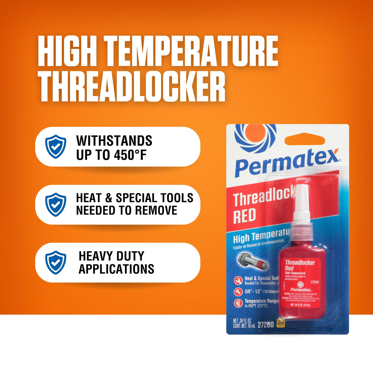 PERMATEX 27200 Permatex 27200 Hiigh Temperature Threadlocker Red, 10 ml
