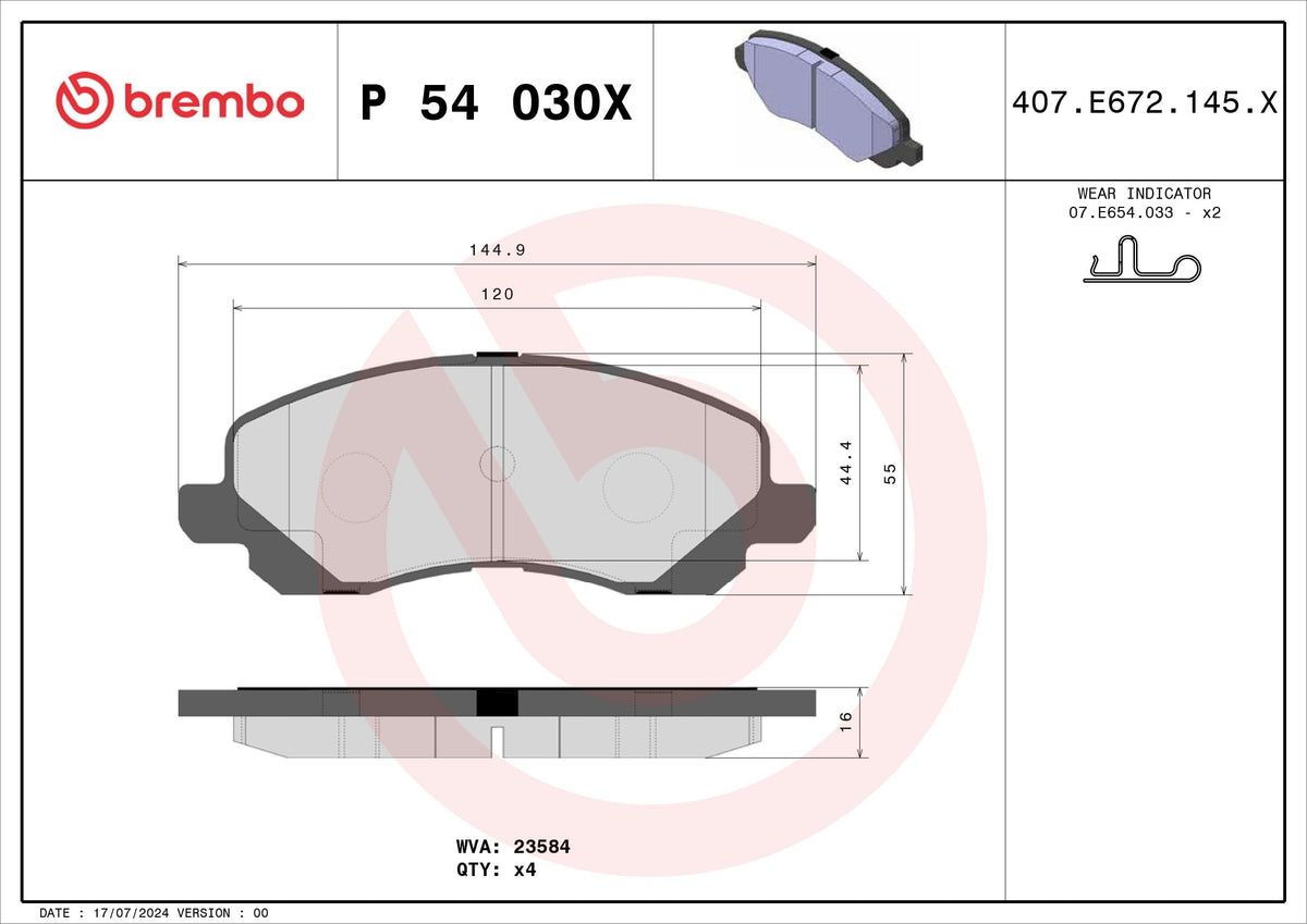 BREMBO P54030X Brembo P54030X BRAKE PAD