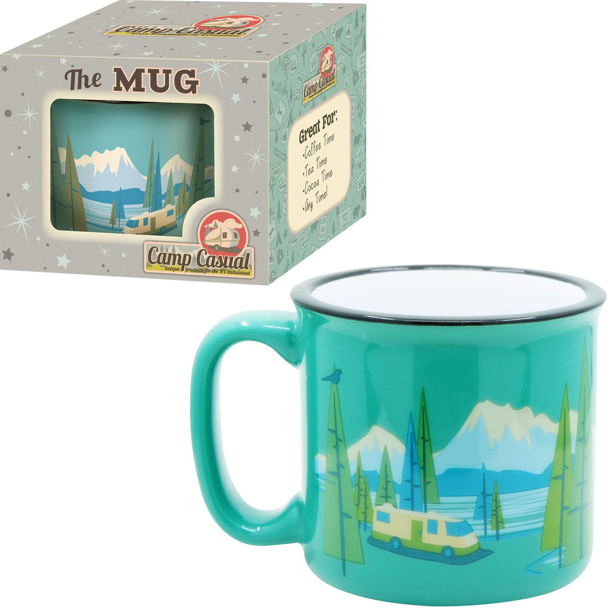 CAMP CASUAL CC-004TL Camp Casual Ceramic Coffee Mug - 15 oz Retro Inspired Camping Mug - for Hot & Cold Drinks - Works as a Tea, Soup, & Coffee Mug - Stylish, Versatile, & Microwaveable Camping Coffee Mugs