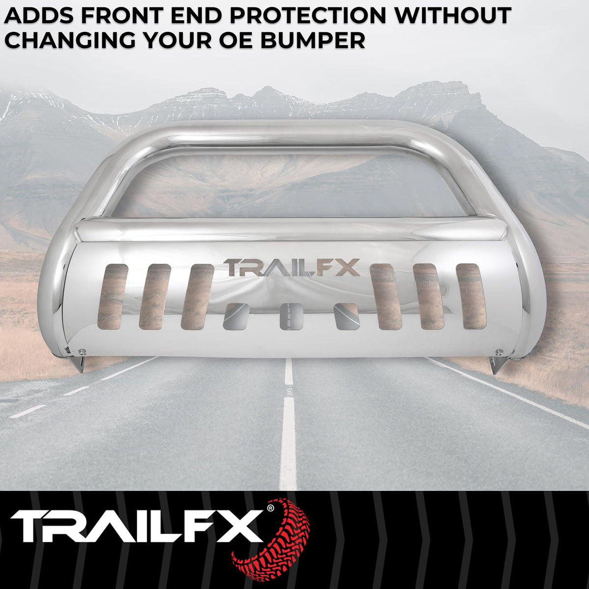 TRAILFX B0046S Trailfx Bull Bar B0046S, 3 Inch Diameter, Polished, Stainless Steel, with Skid Plate/Holes for Optional Lighting, 6-1/2 Inch Max Light/ 20 Inch Max Light Bar, Fits 2024-2025 Toyota Land Cruiser