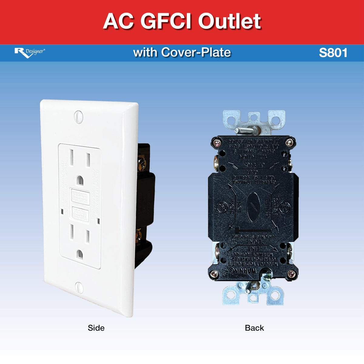 RV DESIGNER S801 RV Designer S801 - White Dual GFCI AC Outlet with Cover Plate