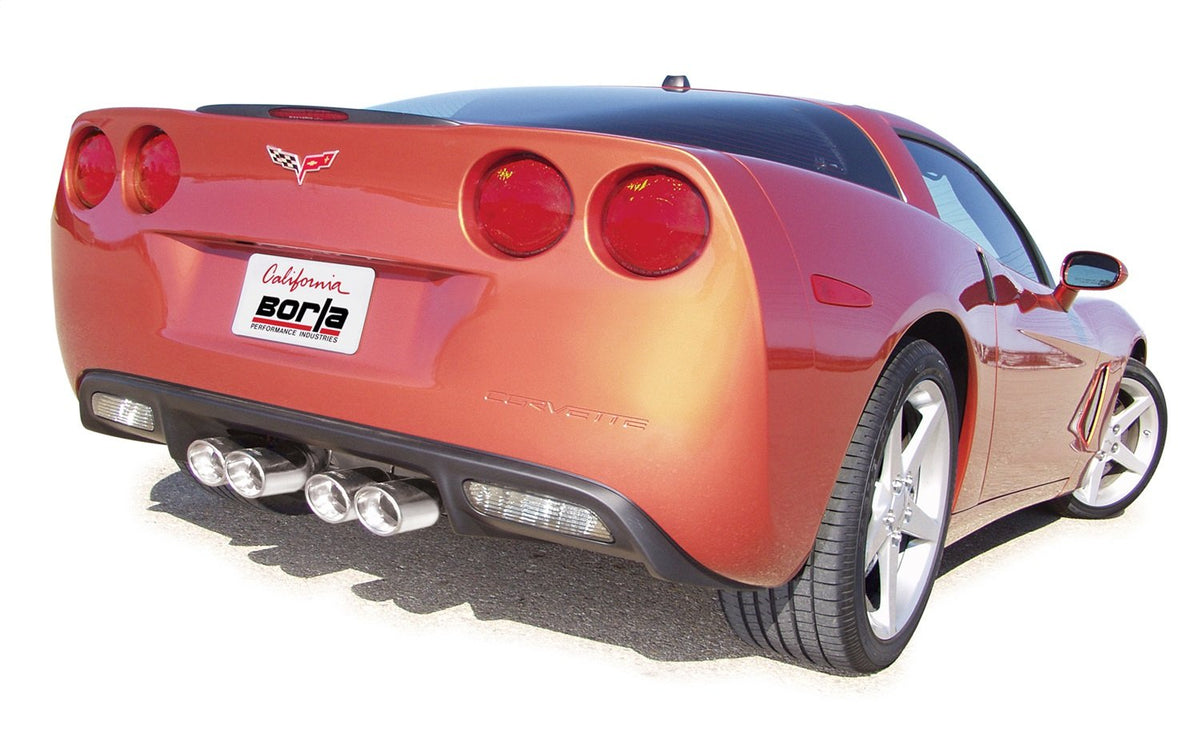 BORLA 11815 BORLA 11815 Axle-Back Perf. Exhaust System for 2005-2008 Chevrolet Corvette (C6) V8 T-304 Stainless Steel S-Type II Sound Dual Center Rear Exit Dual 4" Round Polished T-304 Stainless Tips On Each Side