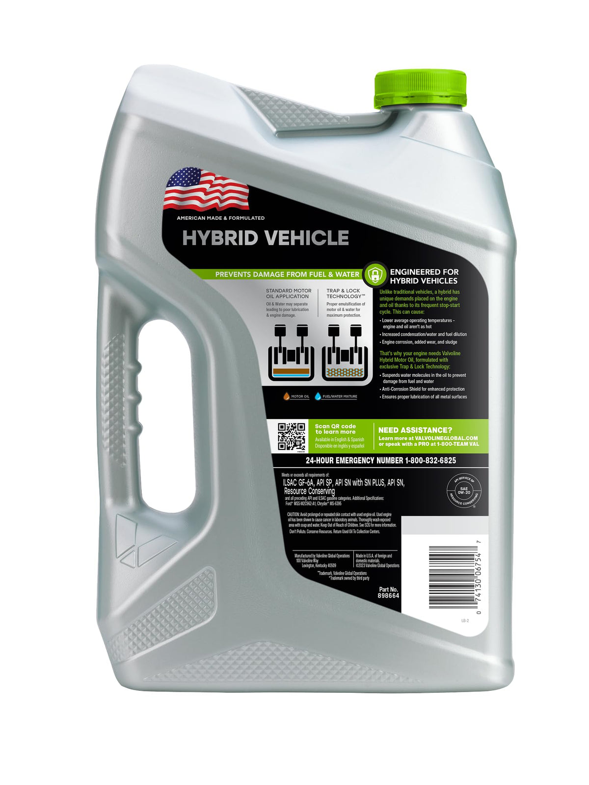 VALVOLINE 898664 Valvoline Hybrid Vehicle 0W-20 Full Synthetic Motor Oil 5 Quart