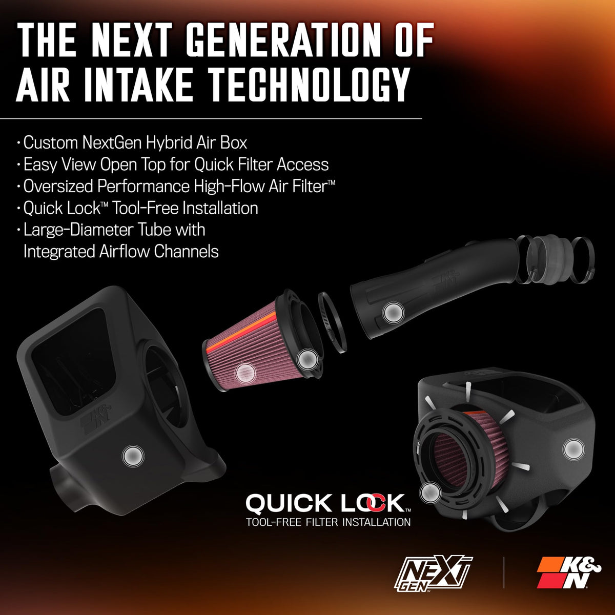 K&N FILTER 50-9036 K&N NextGen Cold Air Intake System: High-Flow Cotton Filter: Compatible with 2012-2021 Toyota: Tundra, Sequoia, 50-9036