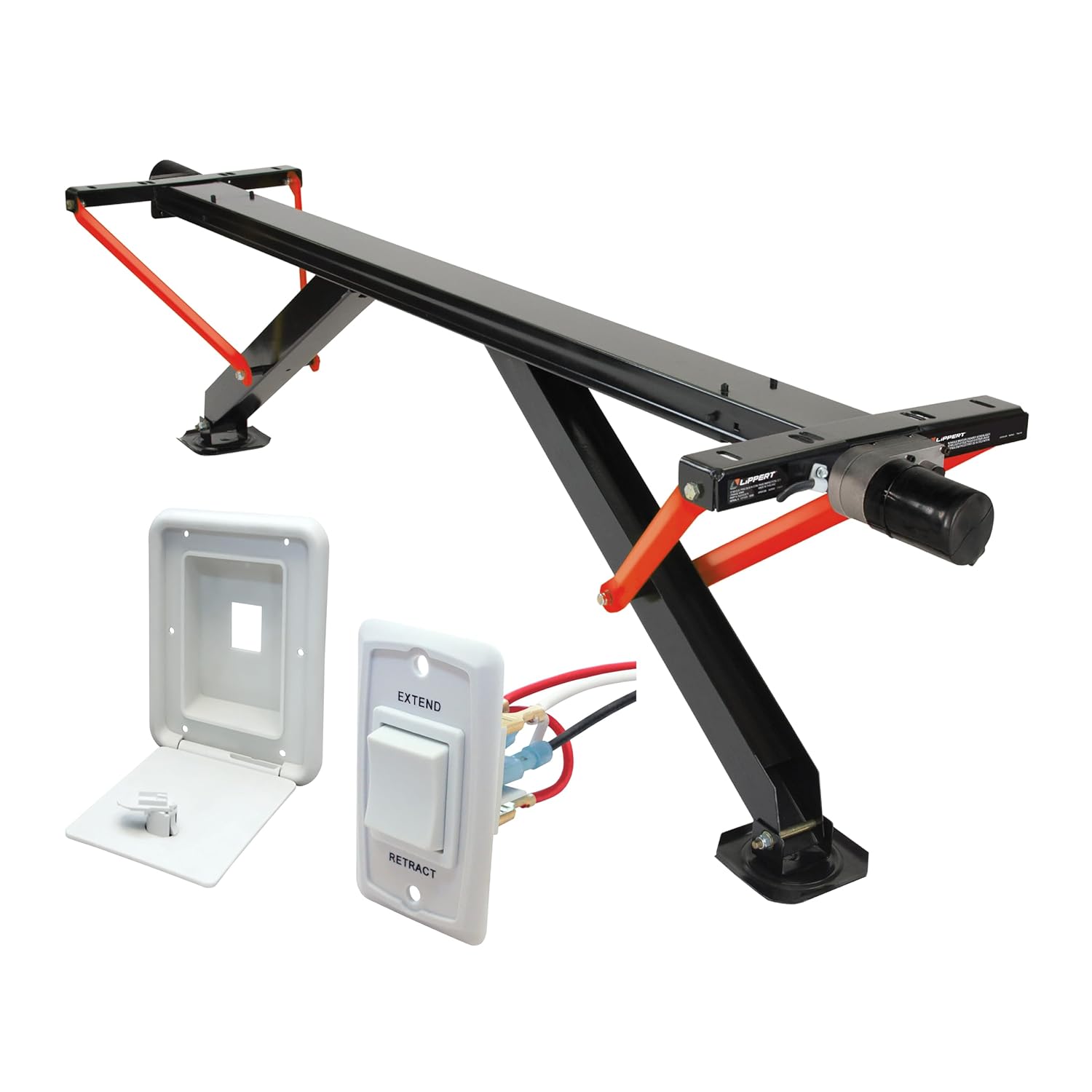 Lippert PSX1 High-Speed RV Power Stabilizer Jack System with White Switch Kit, White Hatch Box, Automatic Adjustment, Powder-Coated Steel Frame, Up to 30" Extension - 2025012487