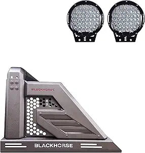 Black Horse Off Road Armour II Roll Bar Incl.Set of 9 Black Round LED Light Black Compatible with 2005-2026 Toyota Tacoma-AR2-03B-PL69B