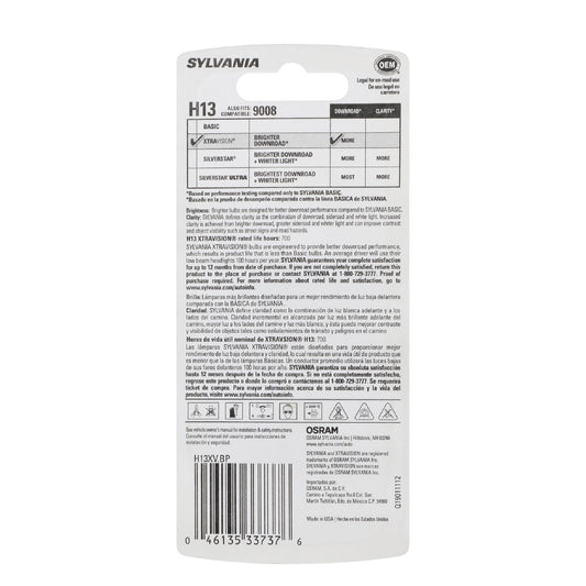 SYLVANIA H13XV.BP SYLVANIA H13 XtraVision Halogen Headlight Bulb, High or Low Beam, 1 Bulb