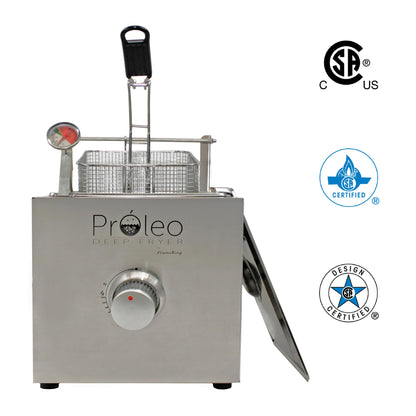 FLAME KING PROLEO Flame King Proleo Tabletop Propane Deep Fryer with Oil Thermometer, 2.5 Gallons Capacity, with 5-FT Propane Regulator Hose
