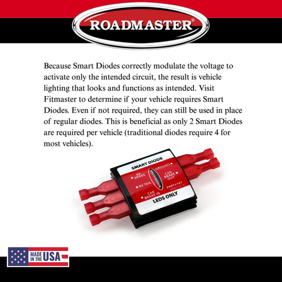 ROADMASTER 789 Roadmaster 789 Set of 2 Smart Diode fits RV to Flat Towed Vehicle Connections with Variable Voltage and LED Lighting | Easy Installation | Aluminum Heat Sink | Epoxy Case