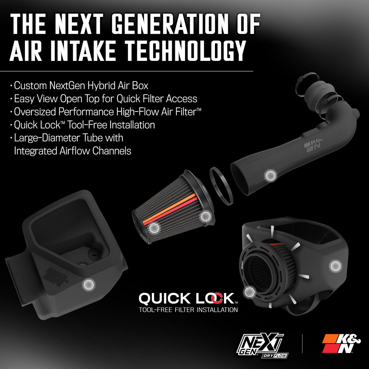 K&N FILTER 50-3082D K&N NextGen Cold Air Intake System: Dry-Flow Cotton Filter: Compatible with 2014-2020 CADILLAC/CHEVRLOET/GMC Escalade; Silverado 1500; Suburban; Tahoe; Sierra 1500; Yukon; Yukon XL; 50-3082D
